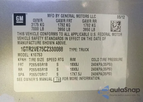 2012 GMC Sierra K1500 Sle from USA, damaged, VIN 1GTR2VE75CZ330088